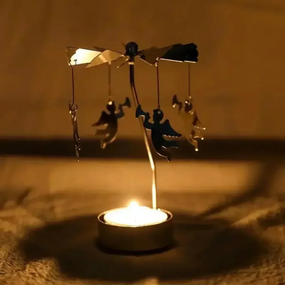 Multi-shape Rotating Candlesticks Snowflake Gold Angel Romantic Tea Party Candle Holder Wedding Christmas Metal Home Decor