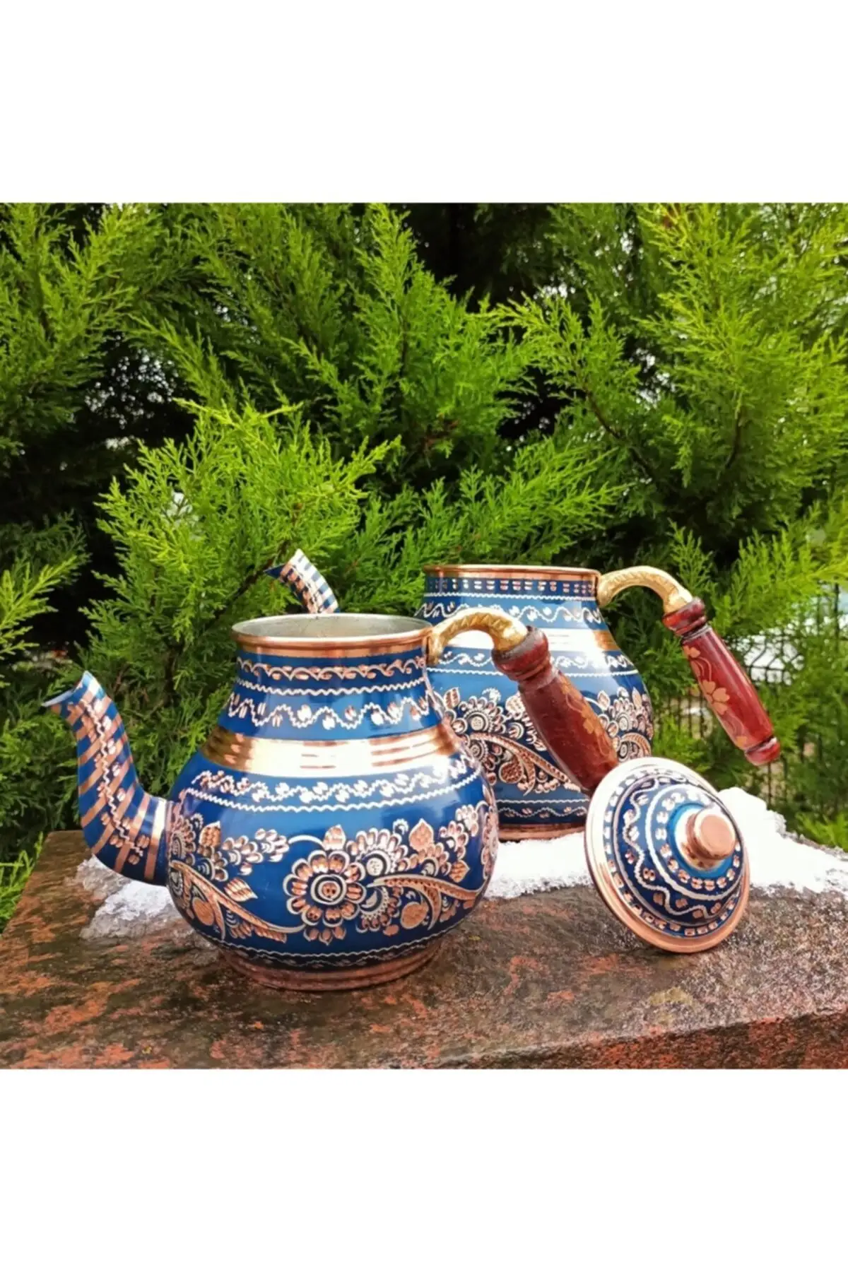 DOLBOVI navy blue ceramic paint coating rose flower copper teapot Cooper Tea Pots Handmade