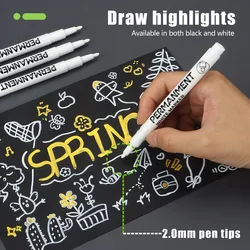 3/6/12 Pcs Waterproof Marker Pen White Black Inks  2mm Tip For Rock Painting Stone Ceramic Glass Wood Tire Fabric Metal Canvas