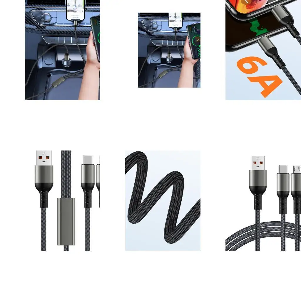 652F 2 in 1 USB Cable for Charging & Syncing Nylon Data Cable 2 in 1 USB Cable Convenient USB Cord for Phone & Tablets
