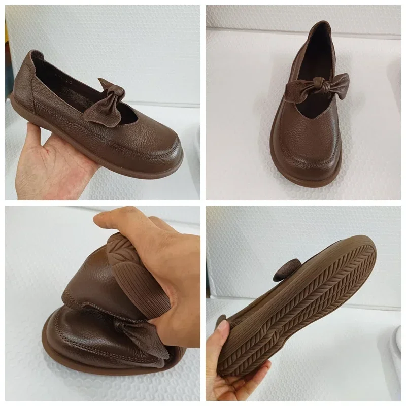 Koznoy 2.5 cm Hakiki Deri Rahat Lüks Sığ Daireler Kadın Elegance Oxfords üzerinde Kayma Yaz Bayanlar Yumuşak Tabanlı Makosen Ayakkabı