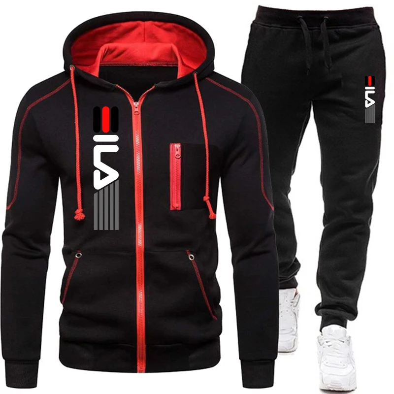 Men Tracksuit Autumn Sets Men\'s Zipper Hoodies + Sweatpants 2 Piece Suit Hooded Casual Sets Male Clothes