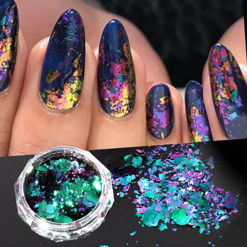 

6 Colors New Sparkly Chameleon Nail Glitter Powder Magic Mirror Aurora Opal Flakes Irregular Sequins Mirror Effect DIY Manicure