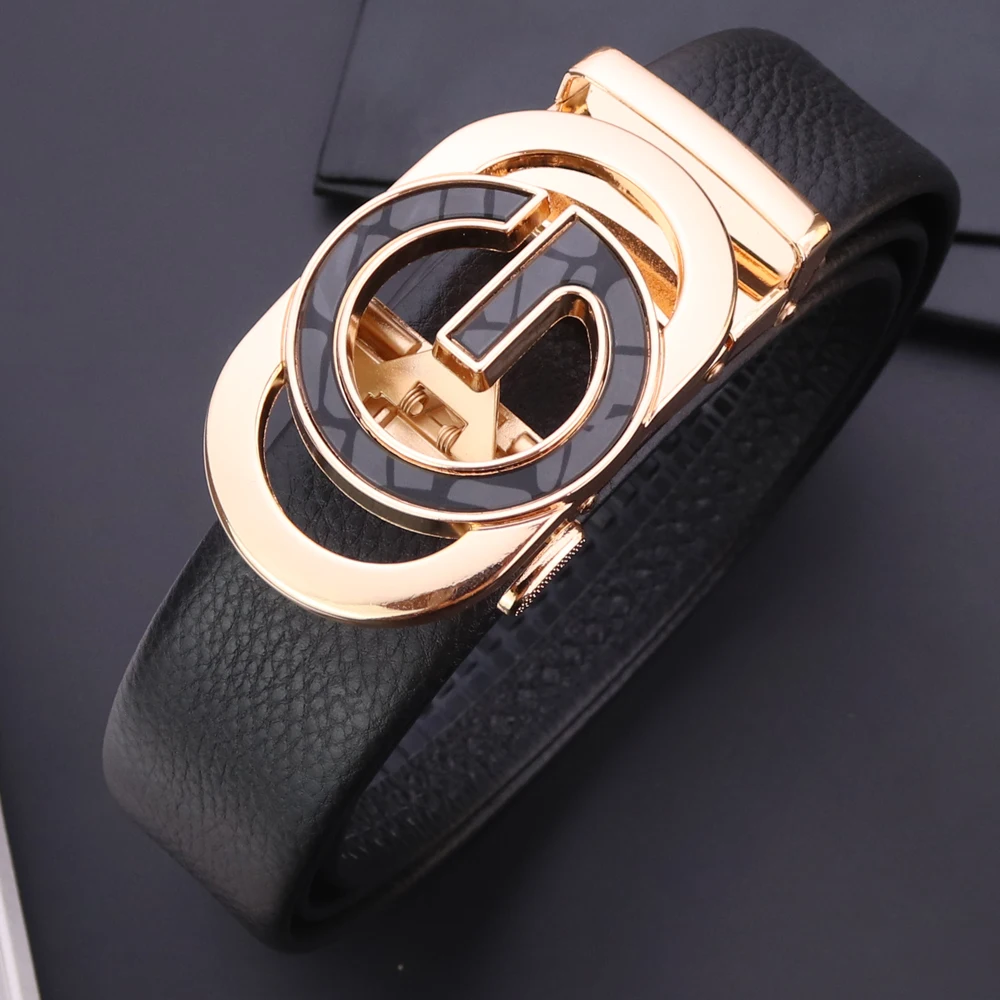 Ceinture en cuir véritable pour hommes, alliage métallique, structure automatique, marque de luxe, environnement de taille, sangle masculine