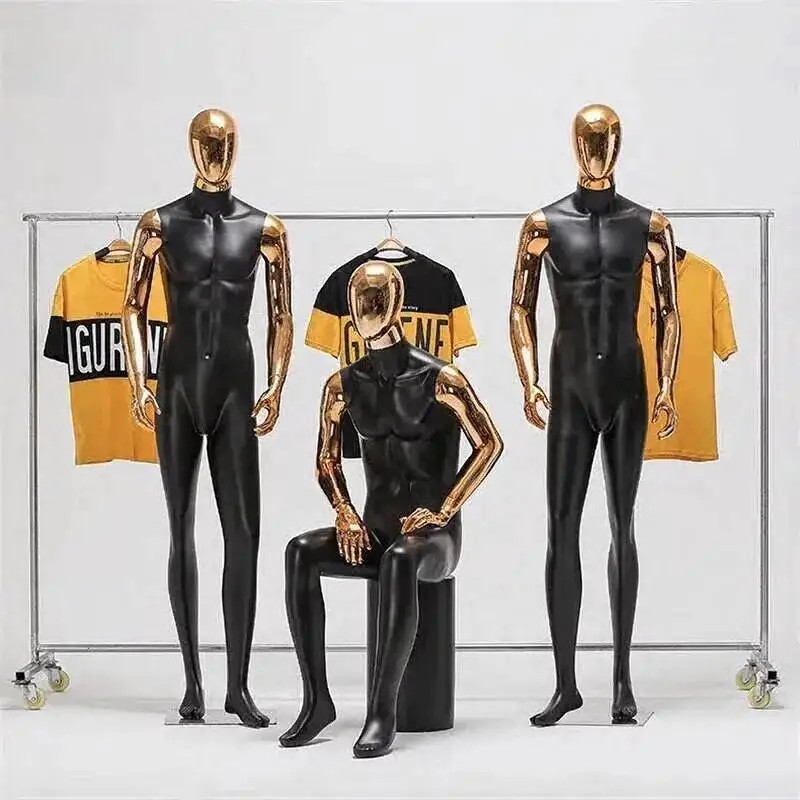 

with Full Body Male Mannequins with Gold-plated Head and Hands Metal Clothing Store Window Model Dummy Base Men's Clothing Model