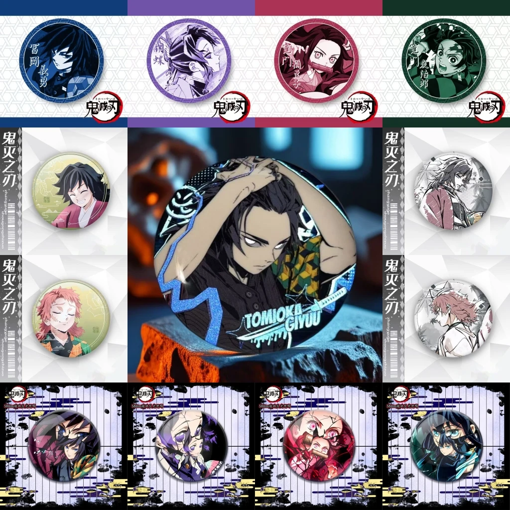 

58 мм аниме Tsuyuri Kanawo Kibutsuji Muzan Tomioka Giyuu косплей костюм значок булавка SPTE жесть брошь ﻿ Опора Xmas Gilf