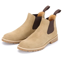 High Quality Classic British Top Grade Cowhide Suede Casual Shoes Men's Genuine Leather High Top Short Chelsea Boots for Men