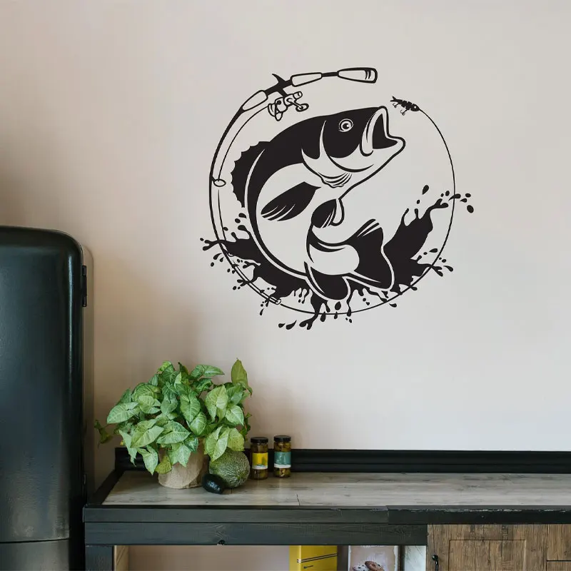 Fishing Wall Decal Fisherman Gift Fisher Vinyl Home Car Window, Fish Boat Sign Sticker Removable, Waterproof Wallpaper AC20