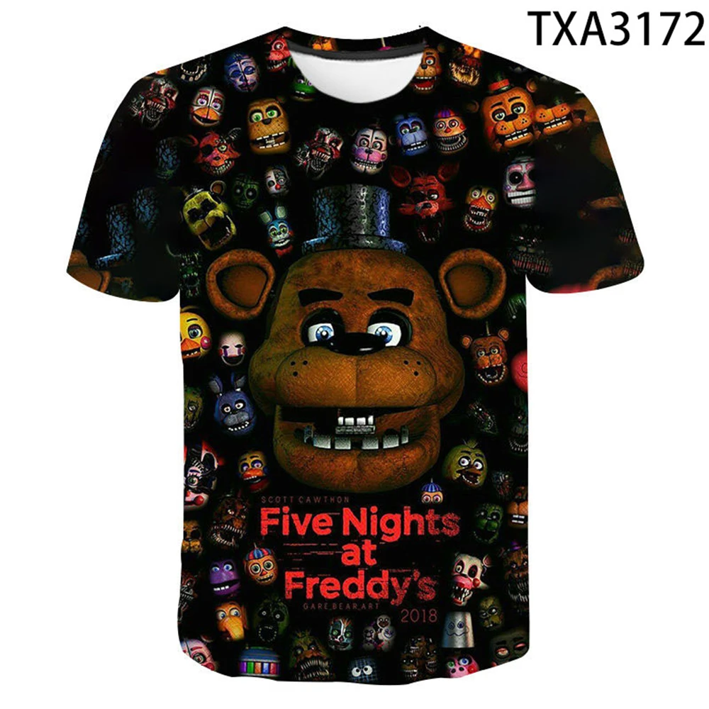 Summer New Fnaf Fashion Cartoon Animation T-Shirt 3D Pattern Printing Children Adult Hip-Hop Style T Shirt Street Short-Sleeved