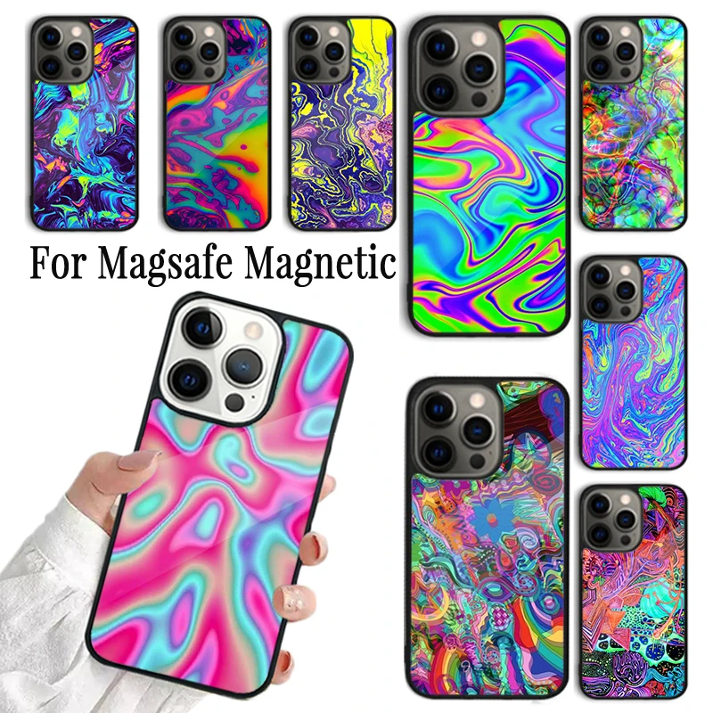 Coque Phone Case For iPhone 16 15 14 13 12 Mini 11 Pro Max Plus Magsafe Magnetic Wireless Charging Cover Psychedelic trippy