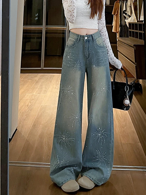 

Fashionable High Waist Wide Leg Jeans Straight Cut Loose Slimming Summer Women's Design Casual Commute Style High Waist Jeans