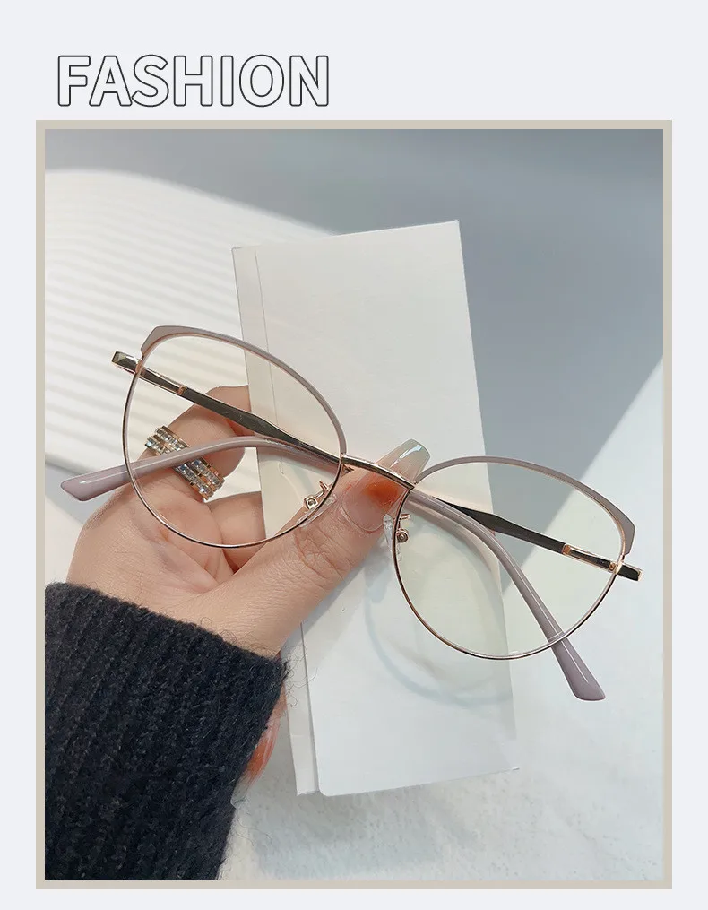 Marken design Retro runde Katzenauge Metall Mädchen Rahmen photo chrome Anti-Blaulicht Computer Frauen Lesebrille Grad 0 ~ 6 – Detail 1
