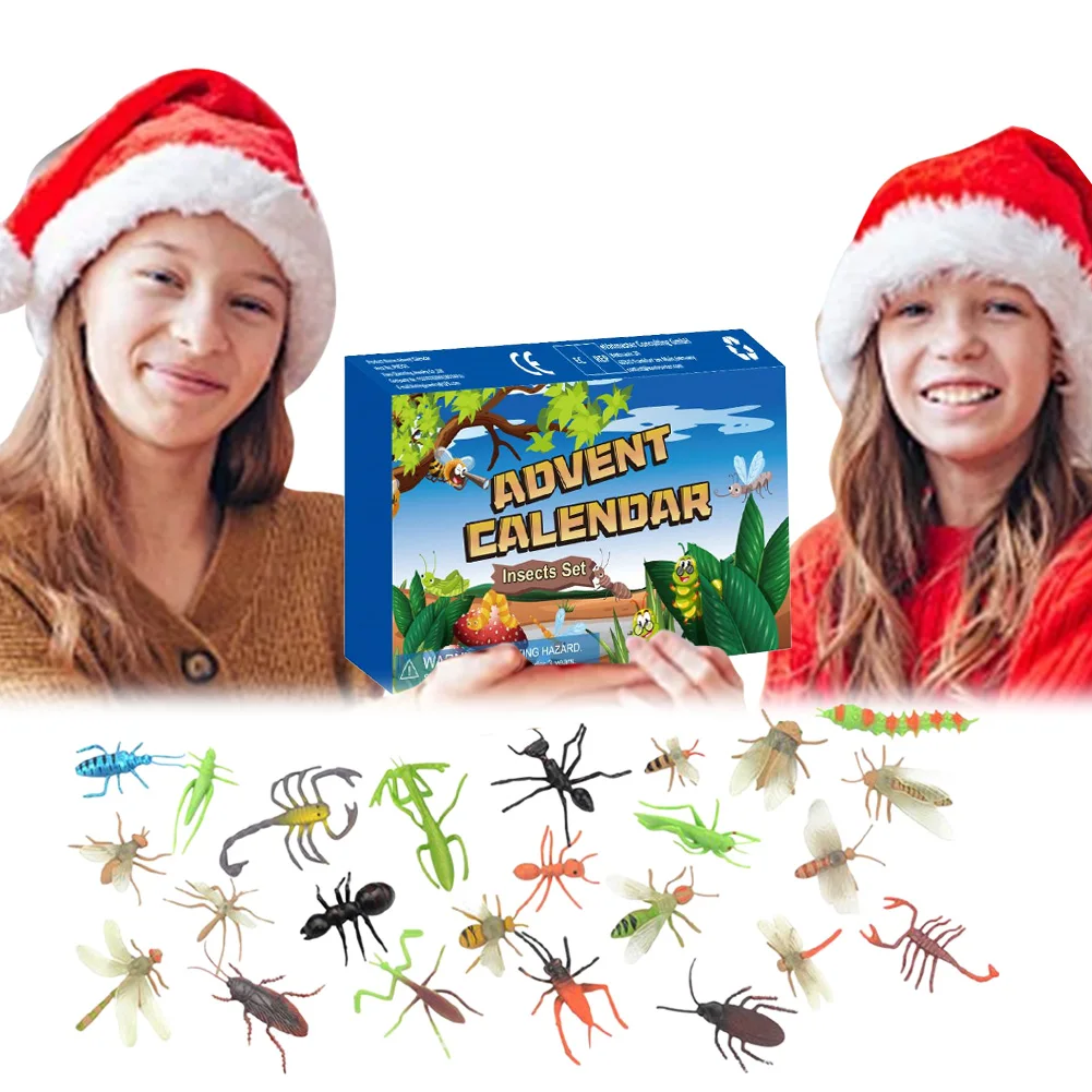 Christmas Countdown Calendar with 24pcs Mini Insect Toys 24 Days Countdown Calendar Gifts for Boys Girls Christmas Party Favor