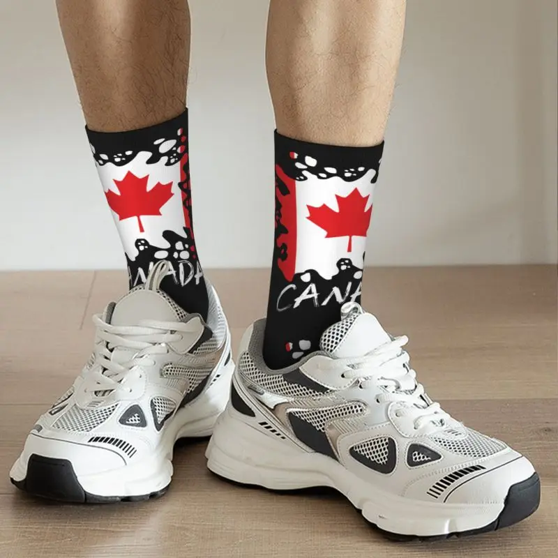 Fun Printing Canada Flag Socks for Men Women Stretchy Summer Autumn Winter Retro Canadian Flag Splat Crew Socks