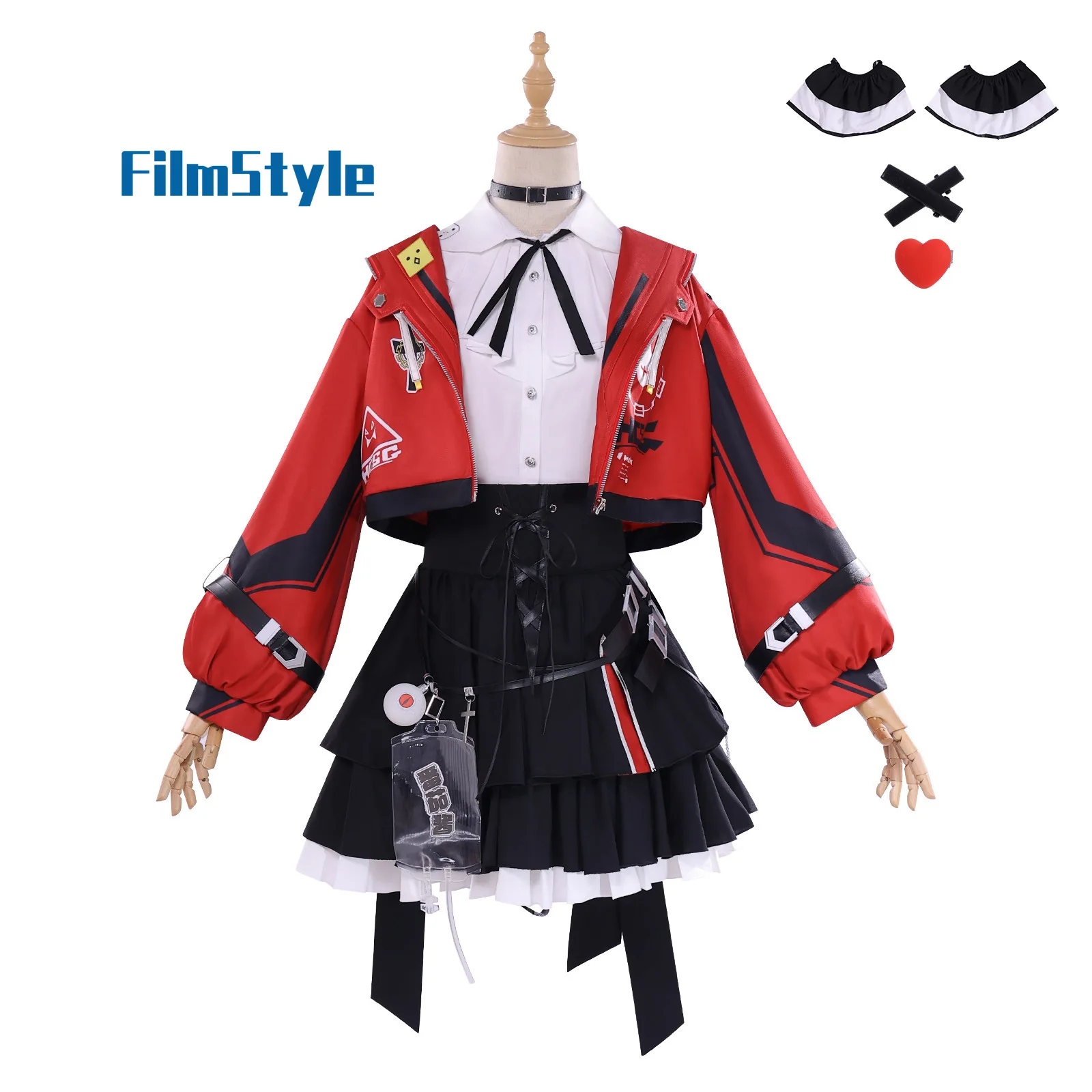 Requiem of the Strange Loop Esper JK Uniform Cosplay Costume, Red & Black Mini Skirt Game Identical Outfit for Performance view 2