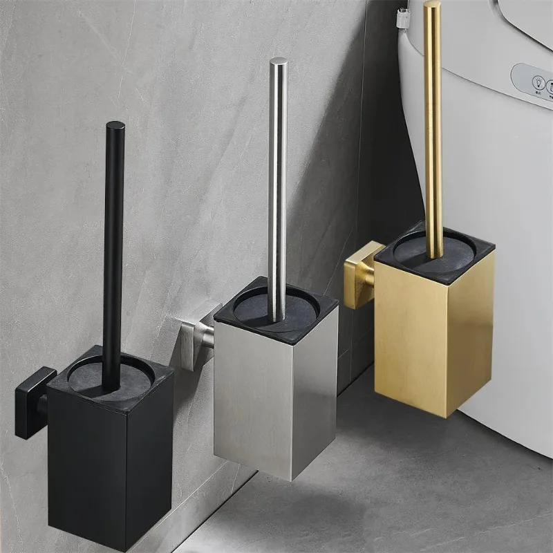 

New Toilet Brush and Holder Set Wall Mounted Modern Toilet Bowl Cleaning Brush and Holder Stainless Steel Square Toilet Brush