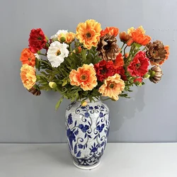 2pcs Artificial Poppy Branches PU Fake Flowers Wedding Decorative Simulation Flower Two Head Poppies Garden Decoration Floral