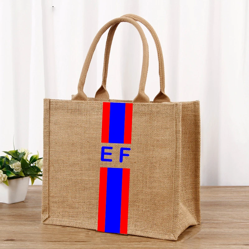 Personalized Jute Tote Bag with Name Burlap Monogrammed Gift For Her Bridesmaid Bridal Wedding Favor Custom Name Business Logo