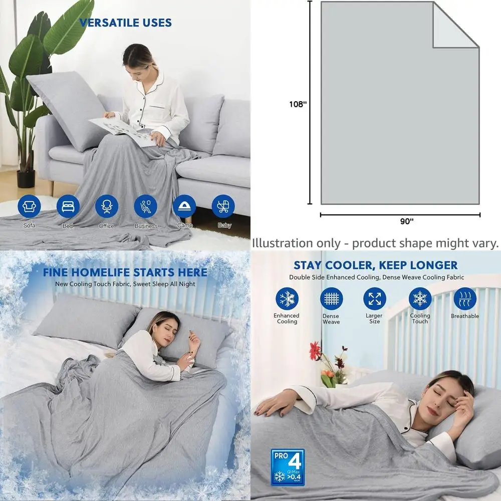 

Lightweight Breathable Cooling Blanket for Hot Sleepers - Thin, Soft, Double-Sided, 108x90 Grey