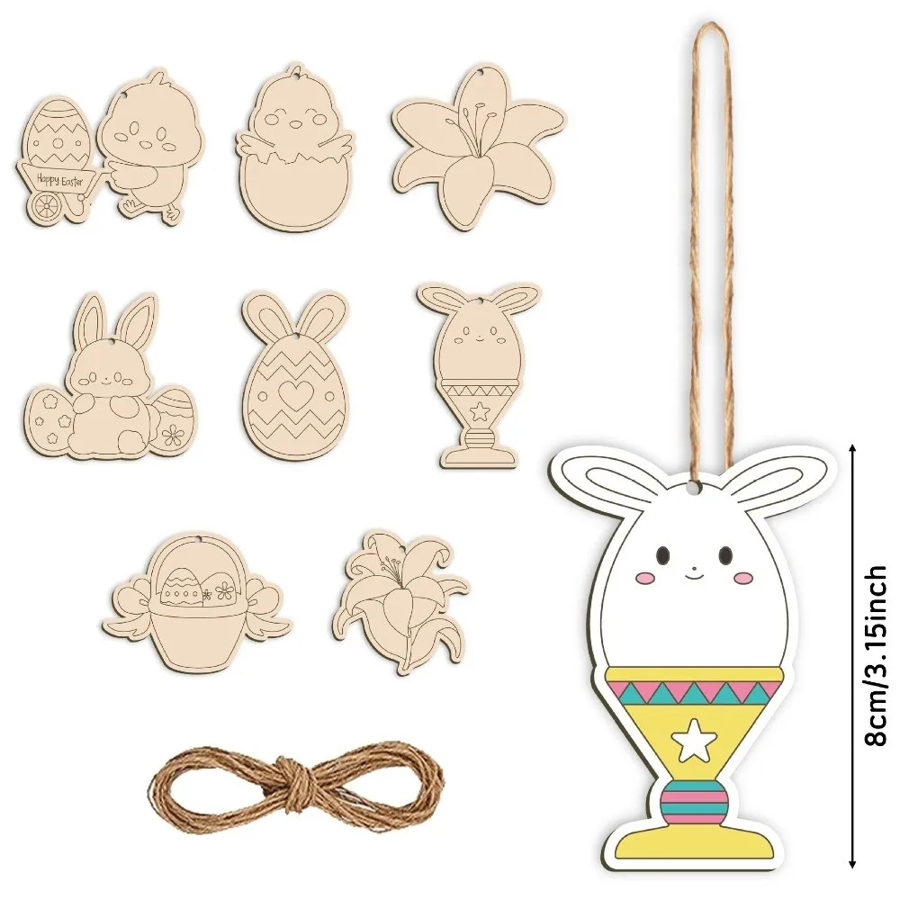 16/24/32pcs Creative Handmade Crafts Easter Pendant DIY Painting Hanging Wood Pendant Wooden Rabbit Tags Holiday Decoration