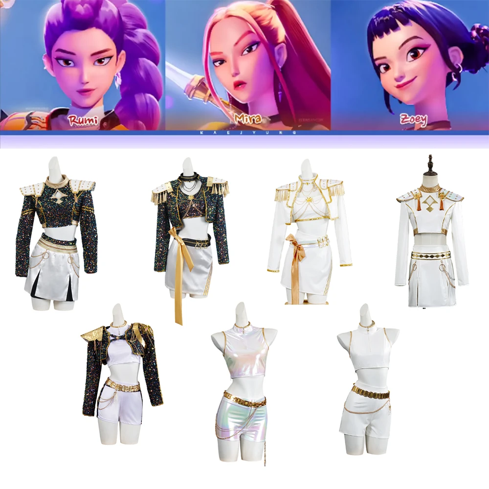 

Adult Kpop Demon Hunter Cosplay Costume Rumi Mira Zoey Cosplay Full Suit Women Girls Style Halloween Stage Performance Clothes