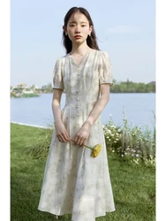 ZIQIAO  Elegant Floral Long Dress For Female 2024 Summer New French Style Romantic Women Slim Dress 24ZQ92310