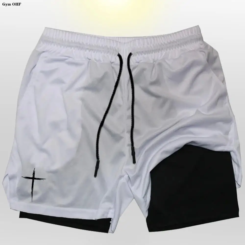 Men's 2 in 1 Swimming Trunks Shorts With Compression Shorts Quick Dry Swiming Beachwear Double Layer Gym Running Beach Shorts