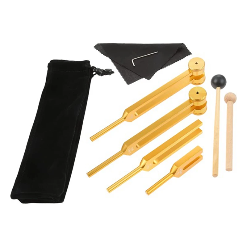 4 Piece Mallet Accessories (4096C, MI528, 128C, OM136.1) For Solfeggio, For Chakras, Sound Healing, Stress Relief, Gold