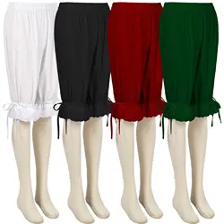 Women Lolita Medieval Renaissance Vintage Bloomers Ruffles Lace Hem Bow Lantern Pumpkin Shorts Elastic Bubble Safety Under Pants