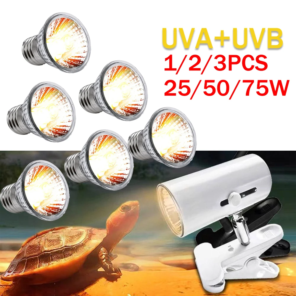 1-3pcs Reptile Lamp 25/50/75W UVA+UVB 3.0 Pet Heat Lamp Bulb Turtle Basking UV Light Bulbs Amphibians Lizard Temperature Control