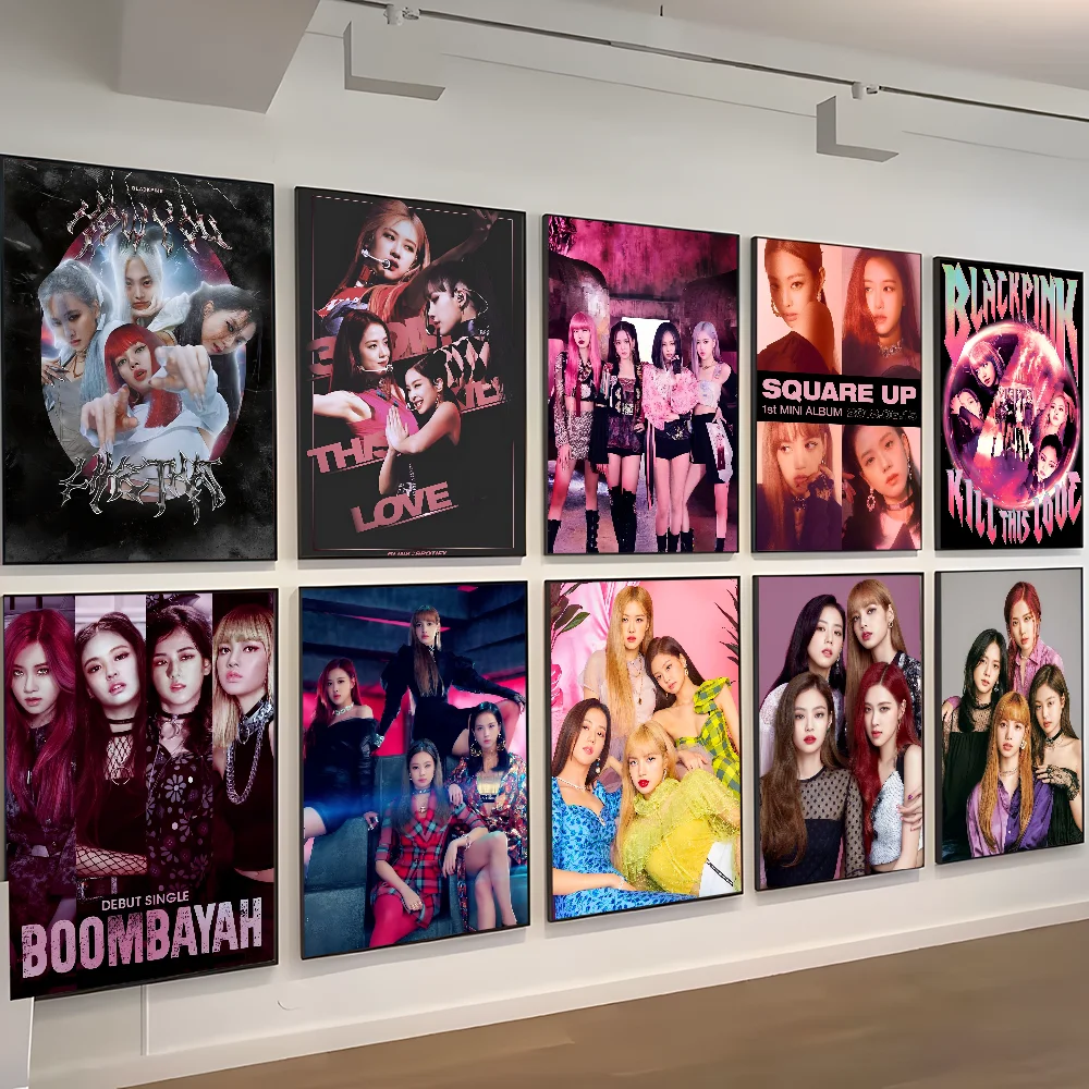 B-BLACK-p-pink Kpop DIY Sticky Poster Whitepaper Prints Posters Artwork Vintage Decorative Painting