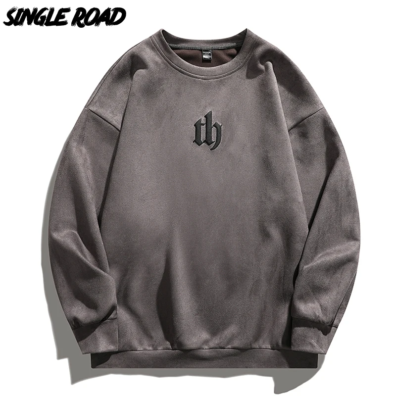 

Single Road Mens Suede Sweatshirt Men 2023 Urban Oversized Harajuku Crewneck Sweatshirts Streetwear Foam Print Hip Hop Pullover