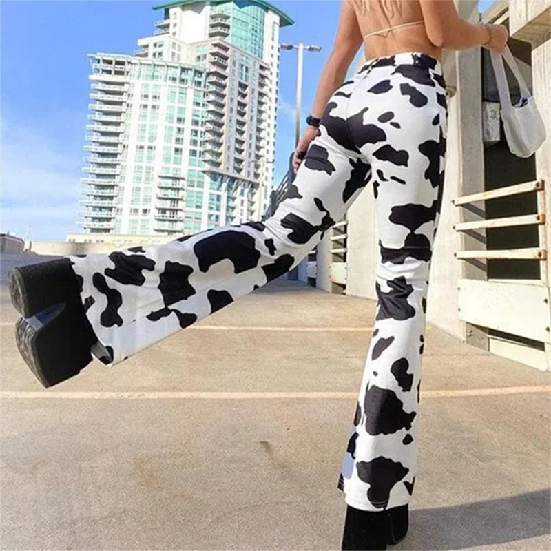 Cow Print High Waist Straight Jeans Women New Comfortable Casual Denim Pants Female Four Seasons Trousers 2024 Trend Streetwear