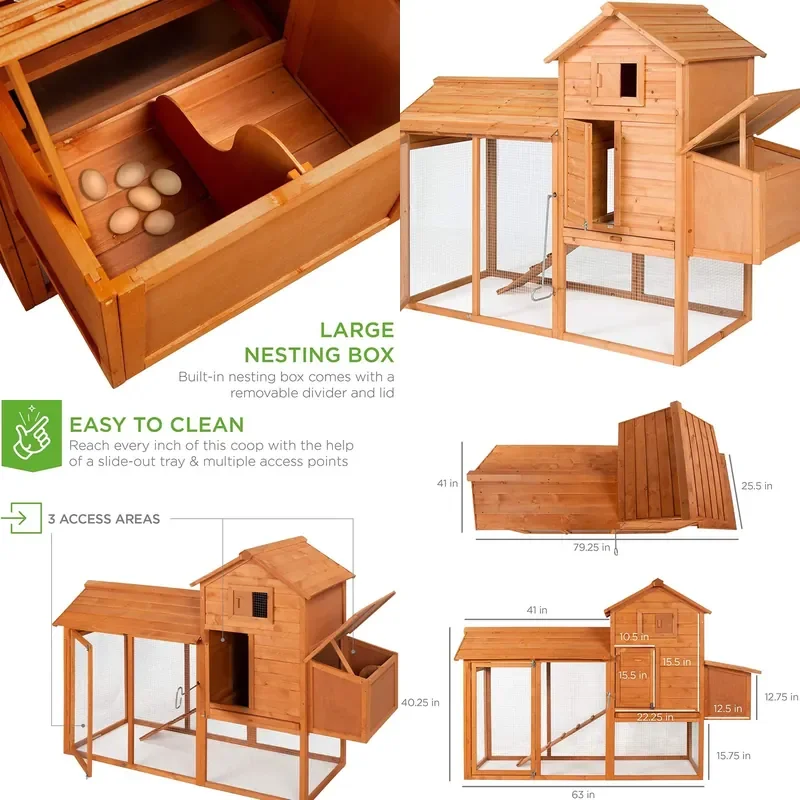 Wooden Outdoor Poultry Coop for Chickens Rabbits Pigeons Weatherproof Hutch with Nesting Box for Backyard Farm Use