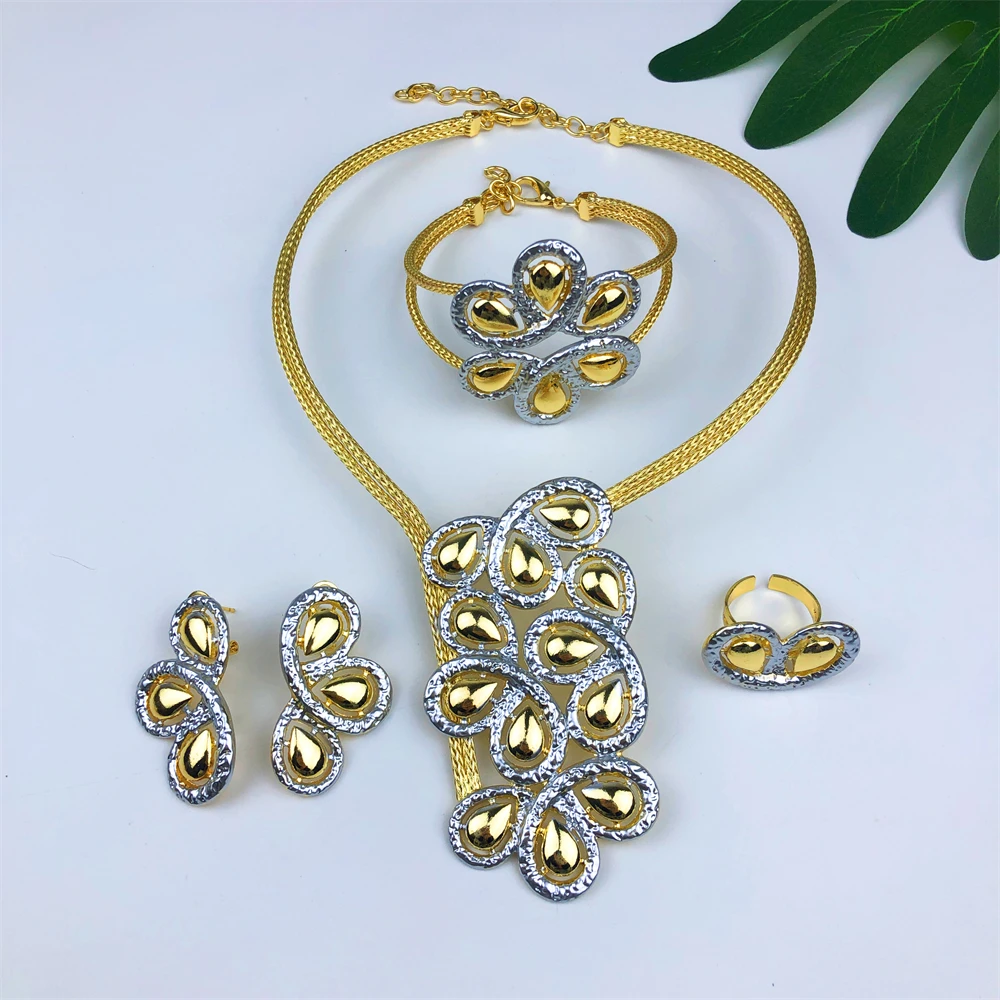 

TITI New Italian Women Jewelry Set of 4 Quality Luxury Design Dubai Fashion Necklace Earrings Ring Bracelet Wedding Party Gift