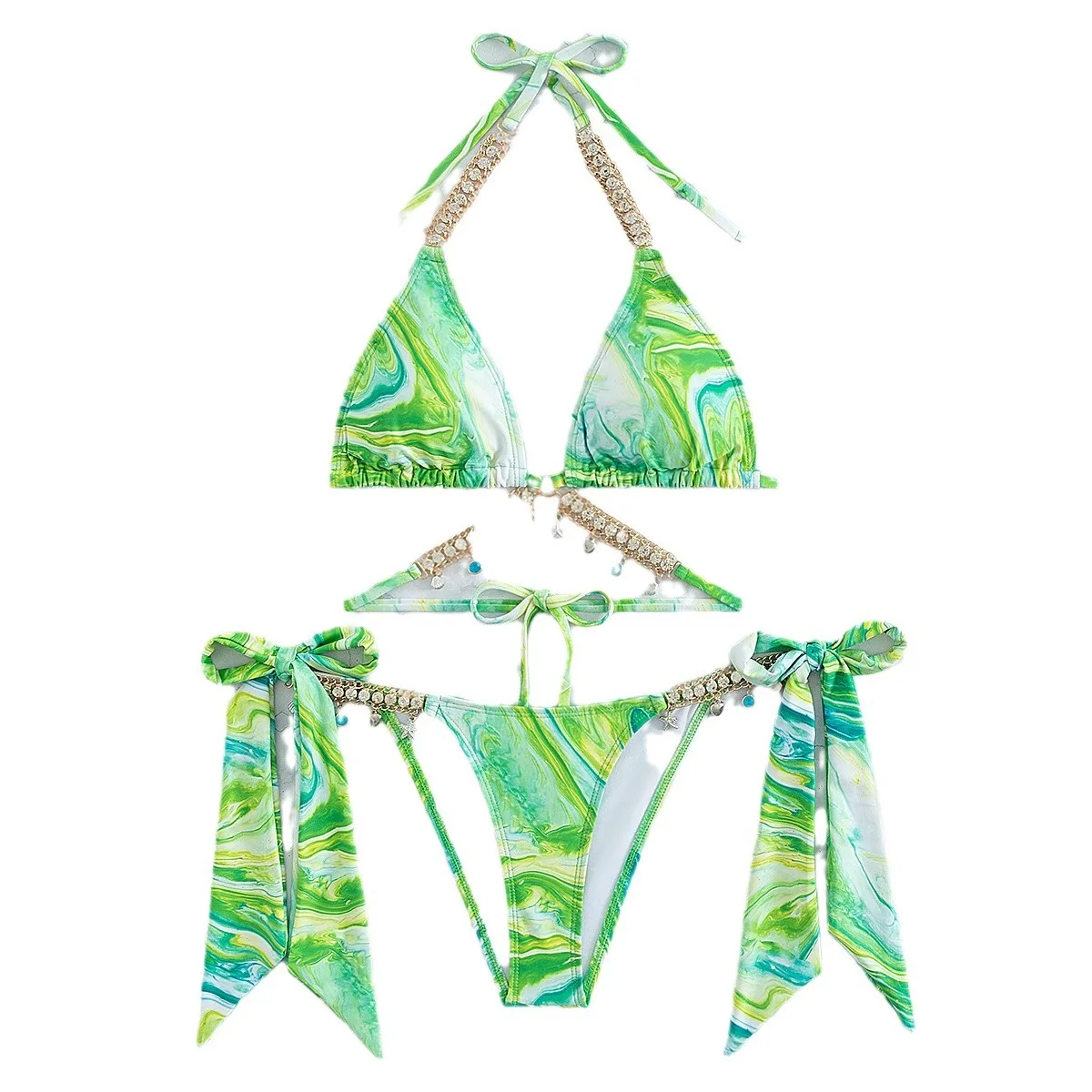 

Crystal Blue Bikini Sexy Swimsuit Diamond Lake Divided Sports Yoga Fitn Fans Goods Flat Pan with Chest Pad No Steel Frame