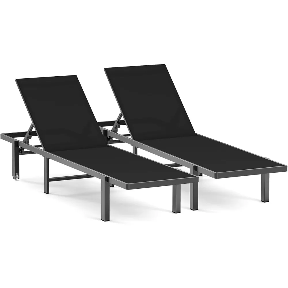 

Patio Chaise Lounge Chair Set of 2, Outdoor Lounge Chairs with Wheels, 5-Position Adjustable Sun Loungers for Pool, Deck, Beach,