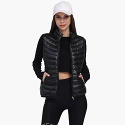 SANTELON Women Winter Lightweight Warm Packable Puffer Vest With Pockets Waterproof Sleeveless Stand Collar Coats Outerwear