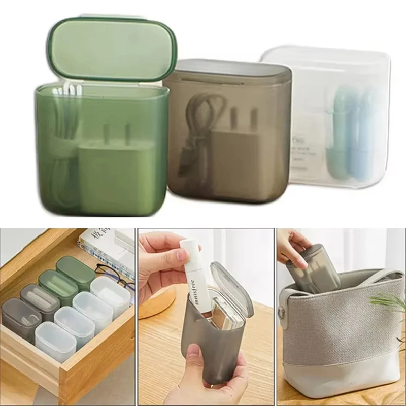 Desktop Mobile Phone Data Cable Wired Headset Charger Transparent Storage Box Cable Storage Organizer For Home Office Supplies