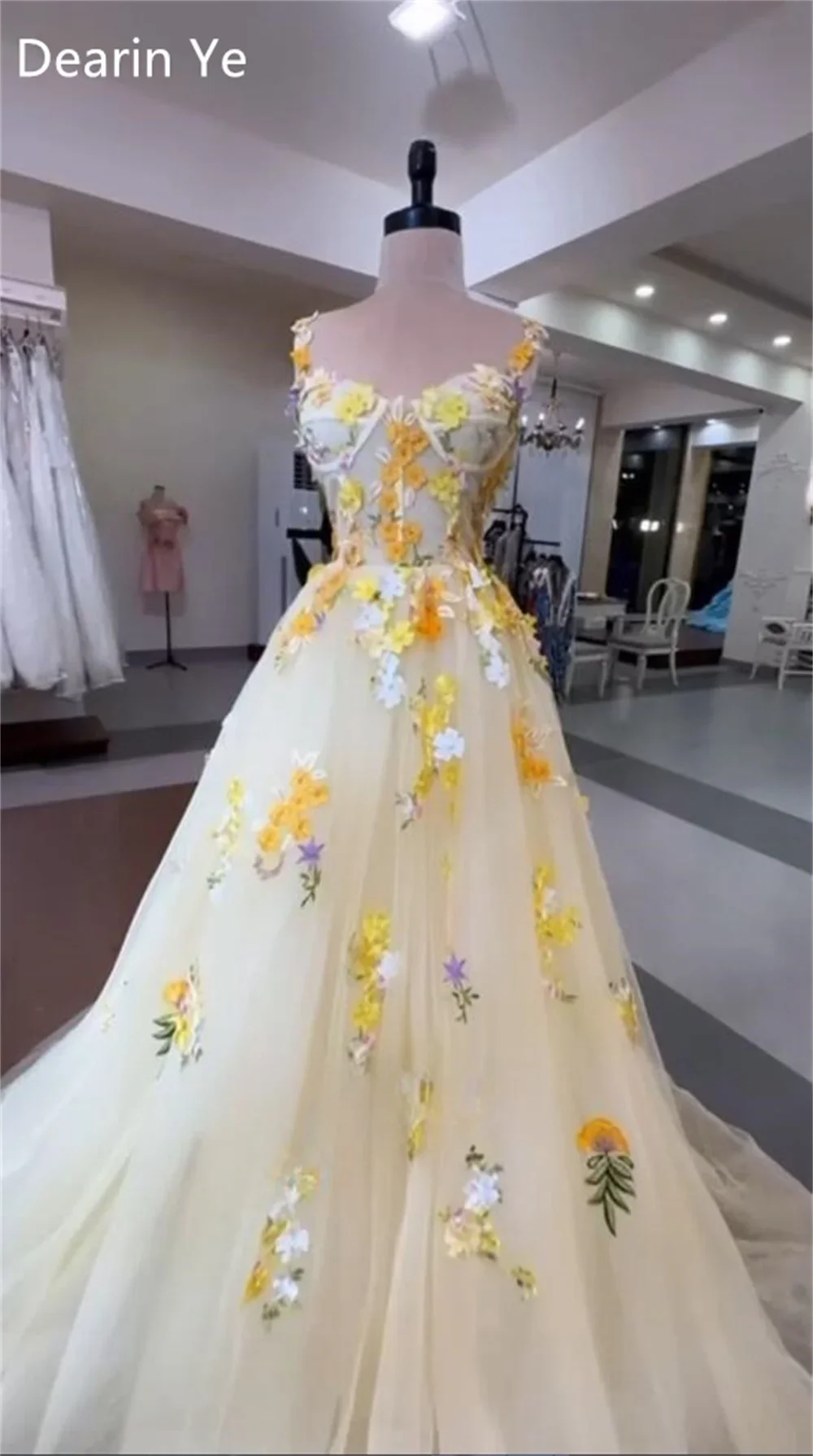 Dearin-Falda larga hasta el suelo con tirantes finos, falda drapeada en capas, tul sin mangas, apliques de flores, a medida, para boda, Arabia Saudita