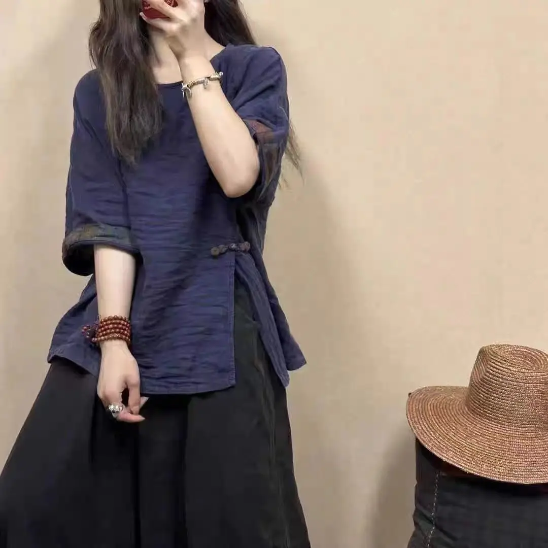 

Short Sleeve Shirts Womens Cotton Shirring Pintuck Bat Shirt Home Comfort Modern Artistic Relaxed Student Youthful