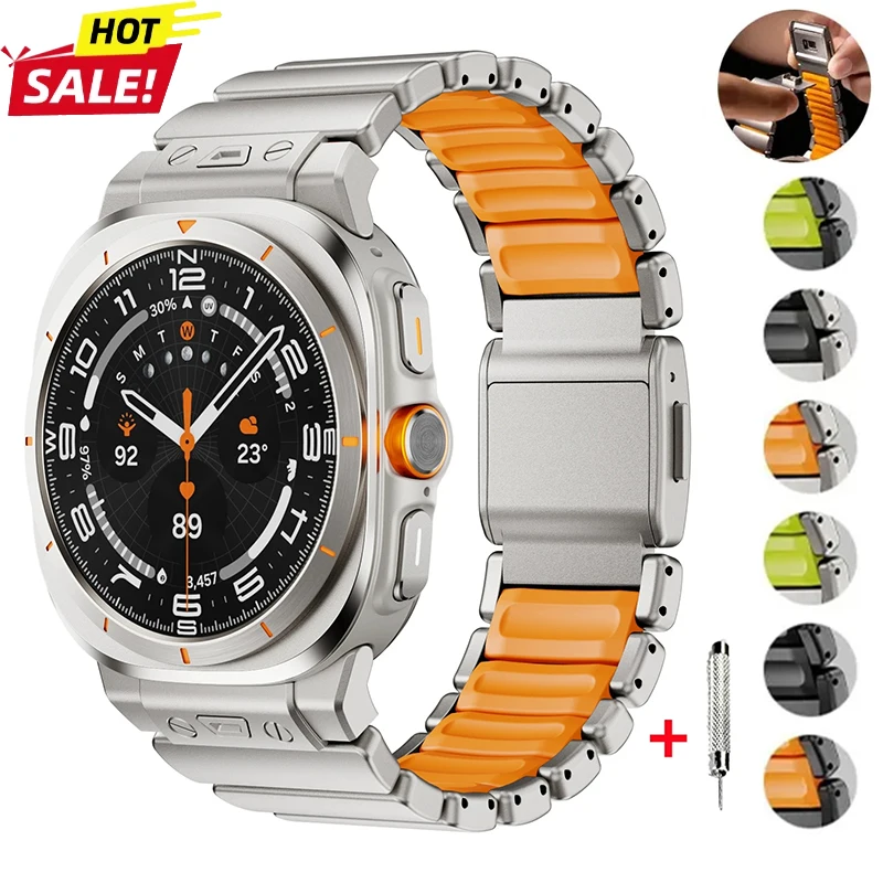 Luxuriöses Magnetisches Titan+Silikon Armband für Samsung Galaxy Watch Band 7/Ultra 2025 47mm Uhrenarmband