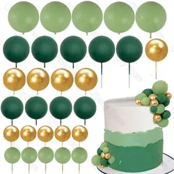 30Pcs Green Balls Cake Toppers Gold Dark Sage Green Cake Balls for Jungle Animal Birthday Baby Shower Wedding Cake Decorations