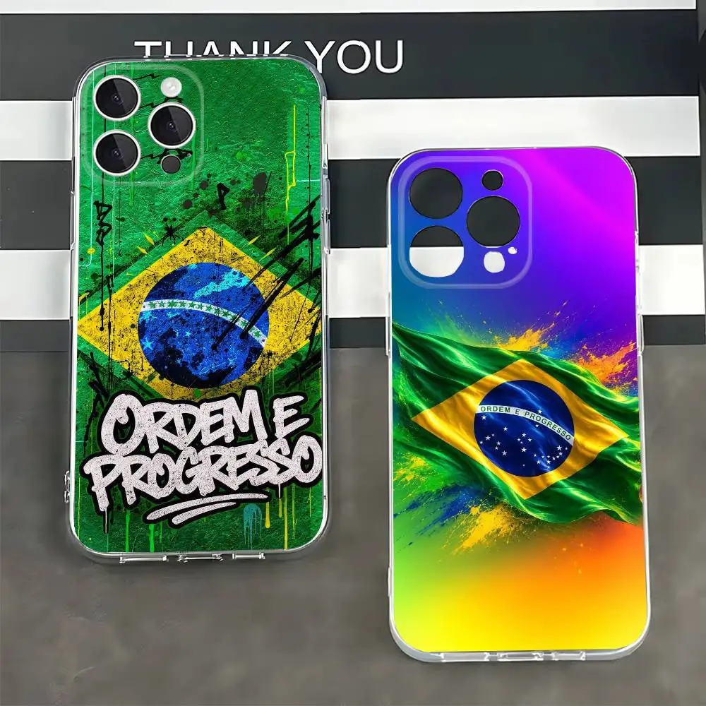 B-Brazil Brazilian Flag Transparent Soft Case, Compatible with iPhone 7,8,11,12,13,14,15,16,17,Pro,Max,Plus,X,XS,XR,SE4,Mini