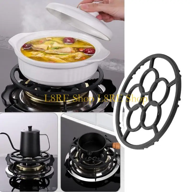 L8RE Iron Stove Holder 18.2cm Black Wok Rack Secure Pots and Pans Support Cookware Support Round Base for Gas Cooktops