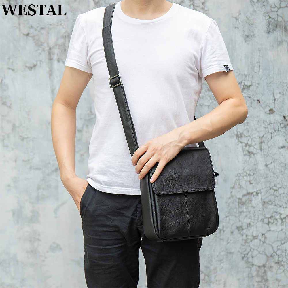 WESTAL Men\'s Shoulder Bag Genuine Leather Men\'s Fashion Designer Bag for Men Crossbody Bags Male Purse Casual Messenger Bags Man