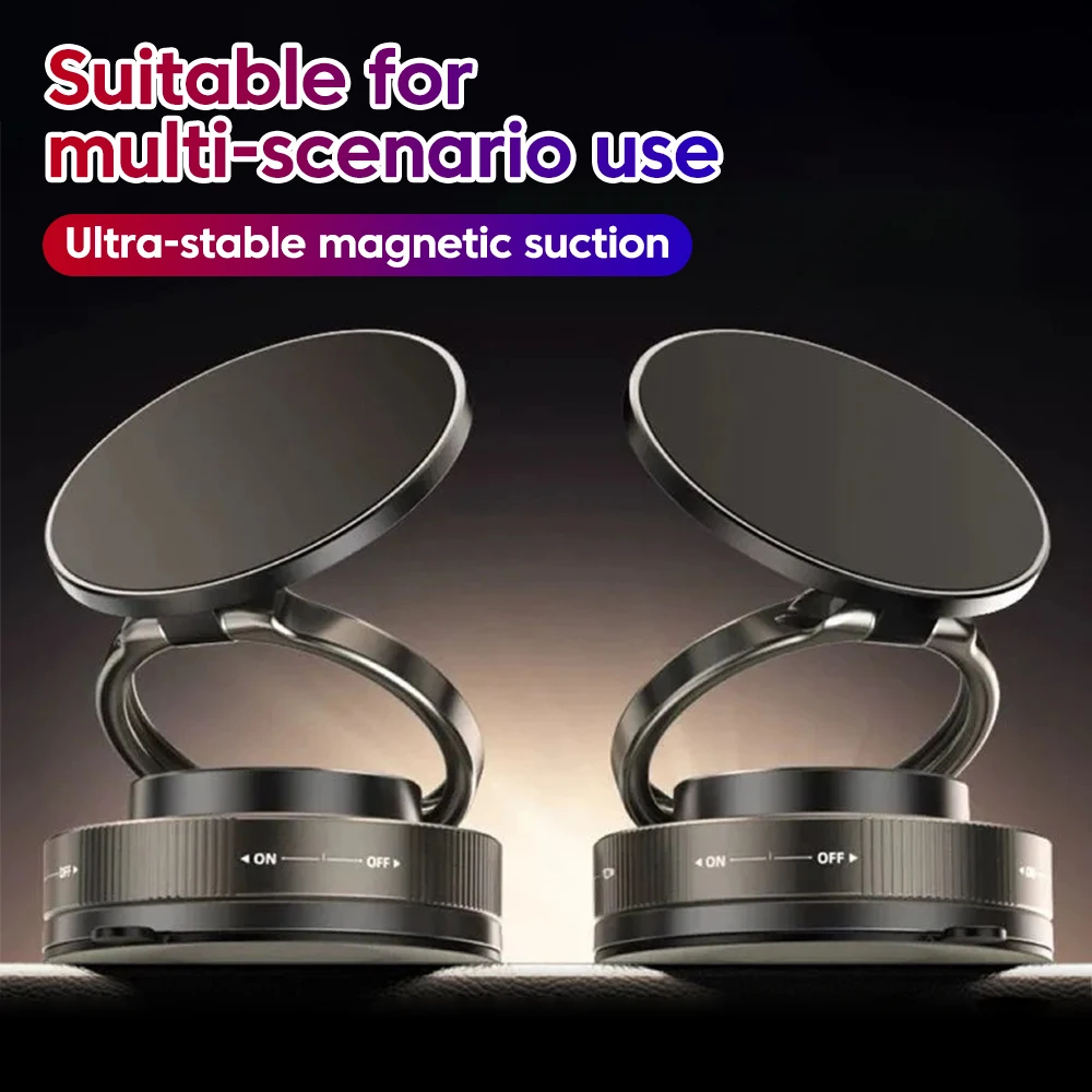 360° Rotation Vacuum Suction Cup Magnetic Car Phone Holder Foldable Adsorption Navigation Holder for iPhone 15 16 Smartphone