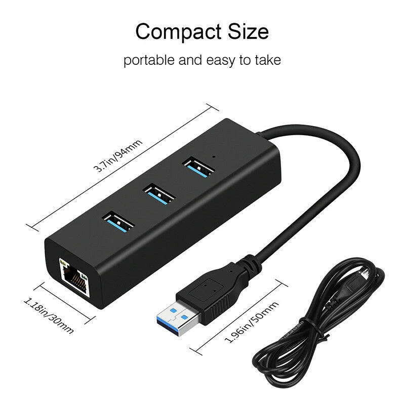 3 Ports USB 3.0 Gigabit Ethernet Lan RJ45 Network Adapter Hub To 1000Mbps
