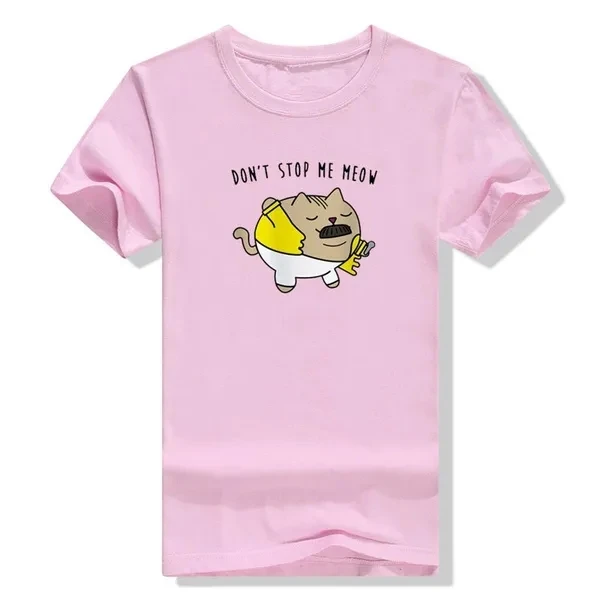 Don't Stop Me Meow Funny Freddie Mercury Fashion Short Sleeve T Shirt Cute Tee Tops Humorous Cat Kitty Aesthetic Graphic Outfits