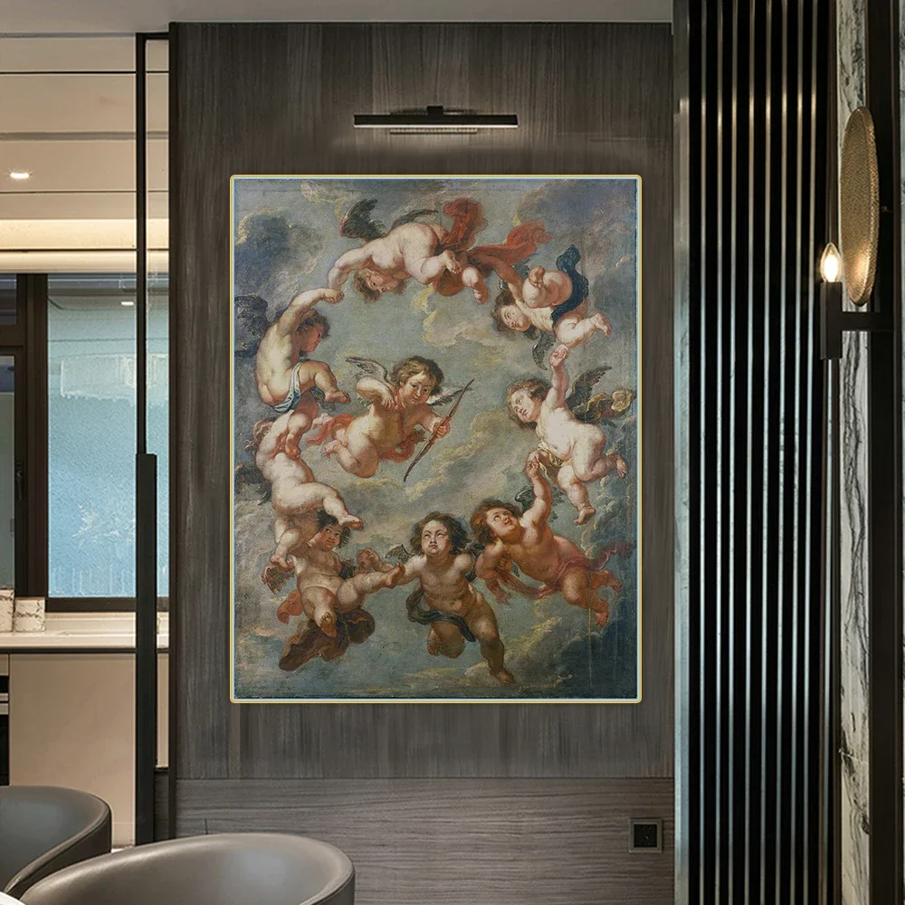 Citon Peter Paul Rubens《Putti - a ceiling decoration》Canvas Art Oil Painting Artwork Picture Wall Hanging Decorations Home Decor